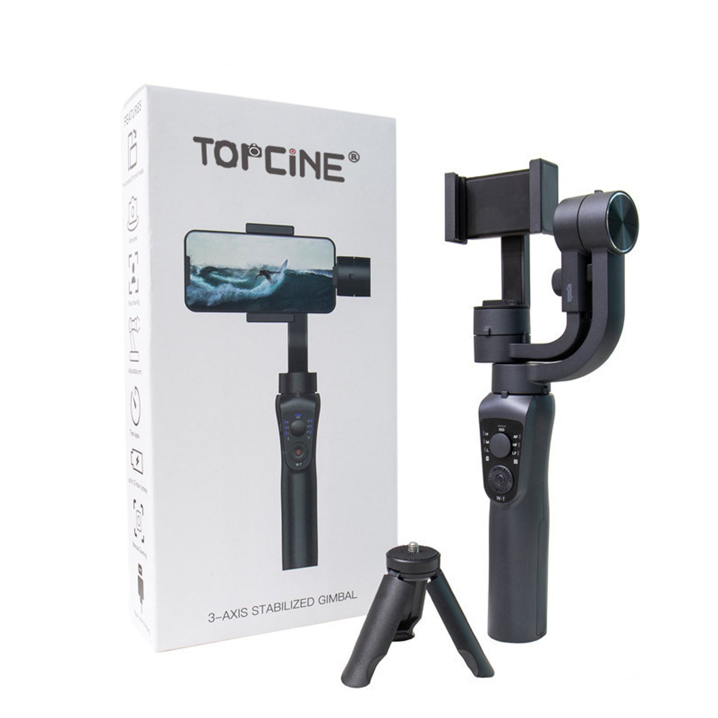 Topcine 3-Axis Handheld Gimbal Phone Stabilzier Cellphone Video Record Smartphone Gimbal Vlog Recorder for iPhone 13 Xiaomi Huawei Samsung GoPro 3/4/5/6 cellphone stabilizer TOPCINE
