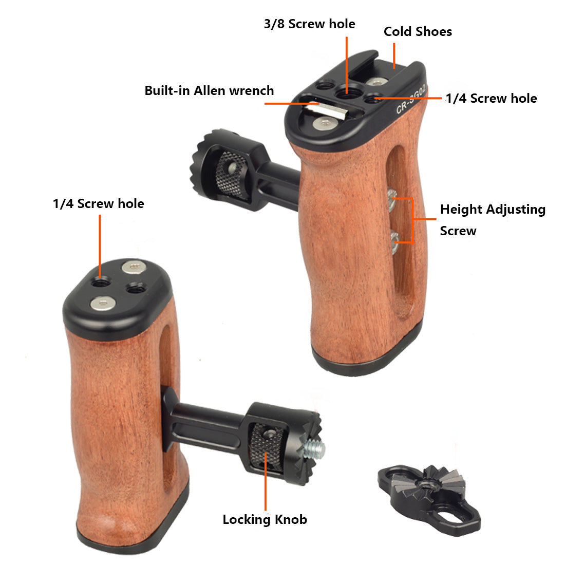 Topcine Universal Camera Cage Wooden Handle,360-Degree Rotative Side Wooden Grip Compatible with DSLR Camera Cage, Cover Microphone Fill light Side Grip Handle for DSLR TOPCINE