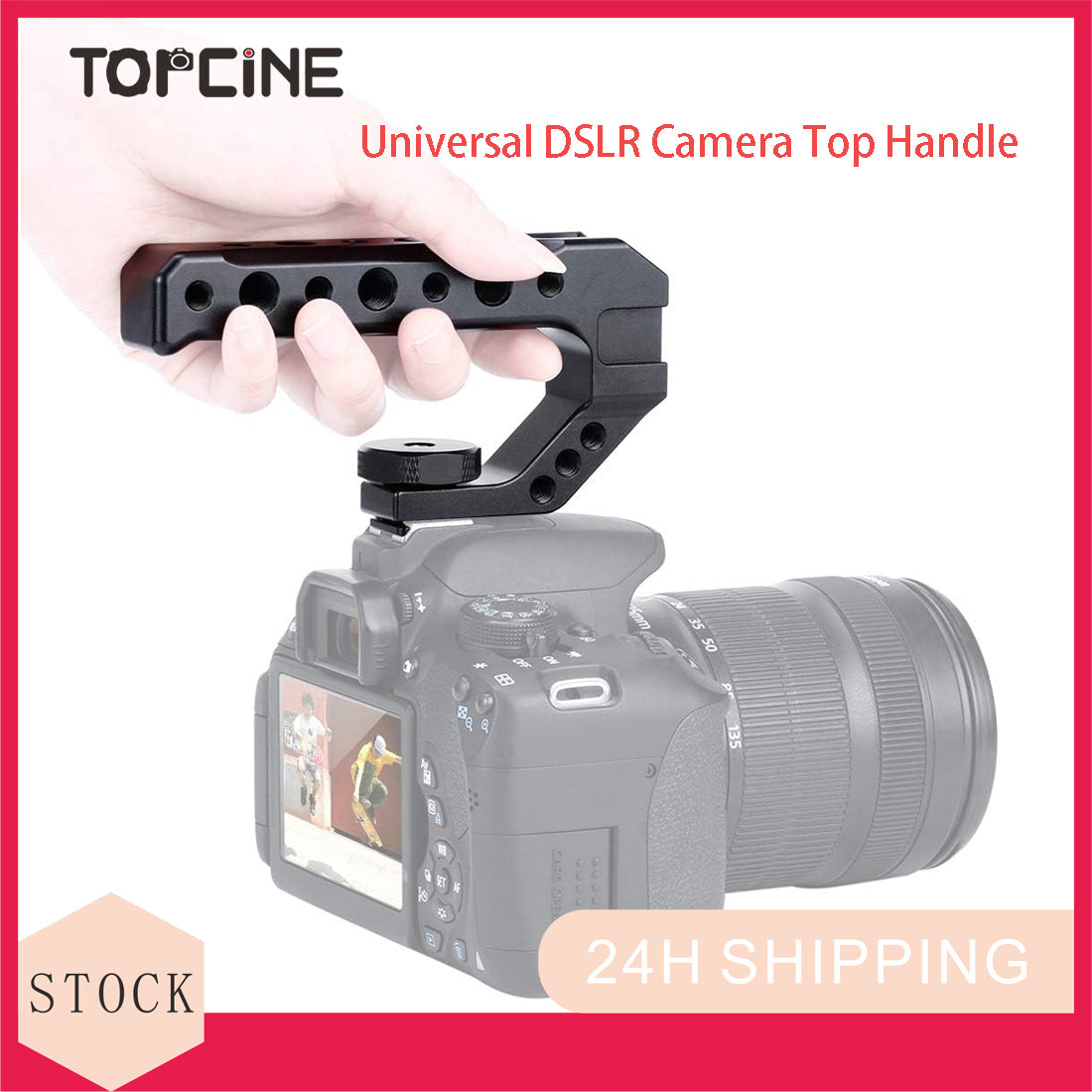 Topcine Universal DSLR Camera Top Handle Camera Top Cheese Handle Grip Universal Video Stabilizing Rig with Three Cold Shoe Adapters and Plenty 1/4", 3/8" Screw Thread  TOPCINE