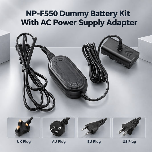 Topcine AC Power Supply Adapter + NP-F550 Dummy Battery Adapter For SONY NP-F770/F750/F550 F570 NP-F970 NP-F960 to Power camera dummy battery TOPCINE
