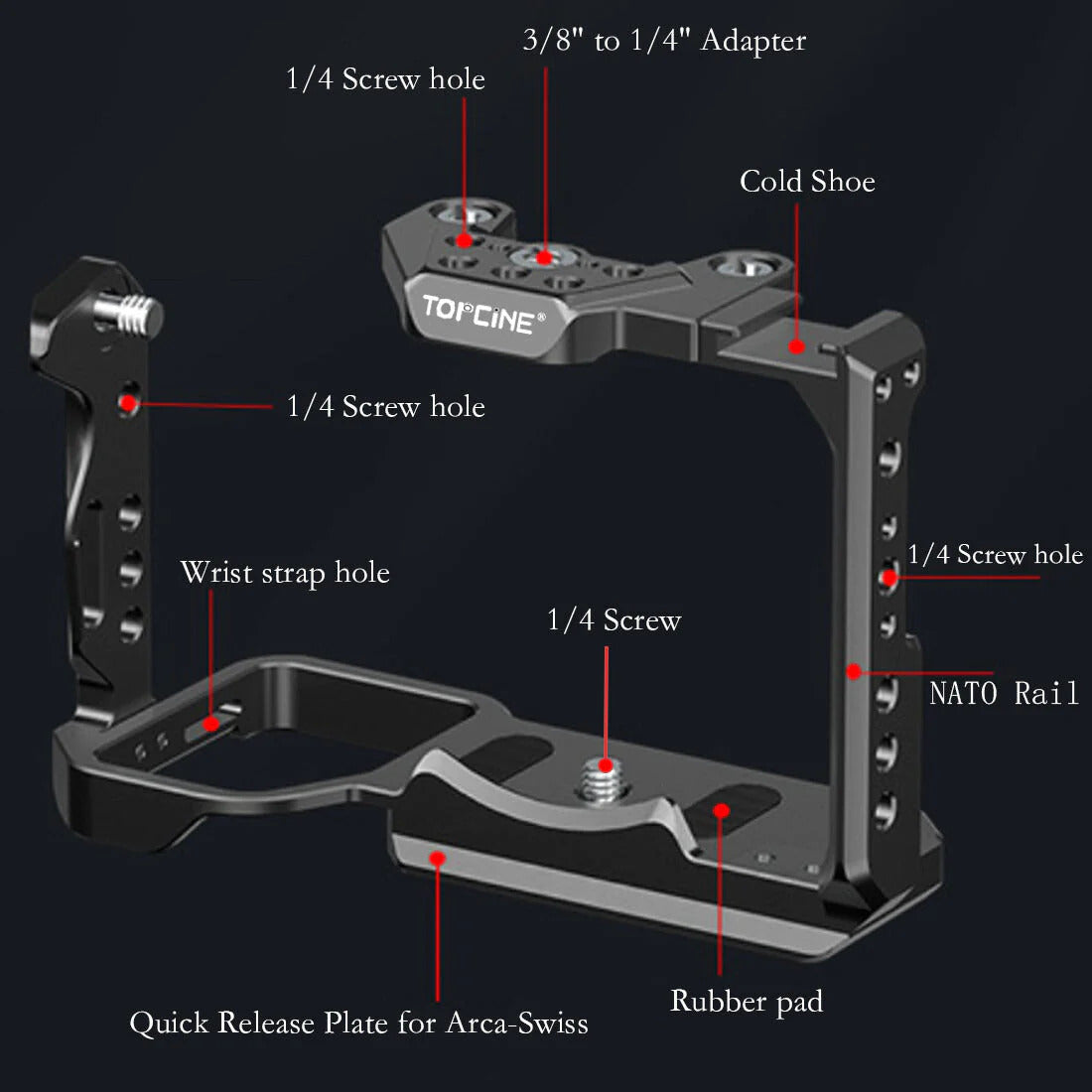 Topcine Camera Cage for Sony FX30 FX3 DSLR Camera Protective Cage with 1/4 Holes Cold Shoe Mount camera cage TOPCINE
