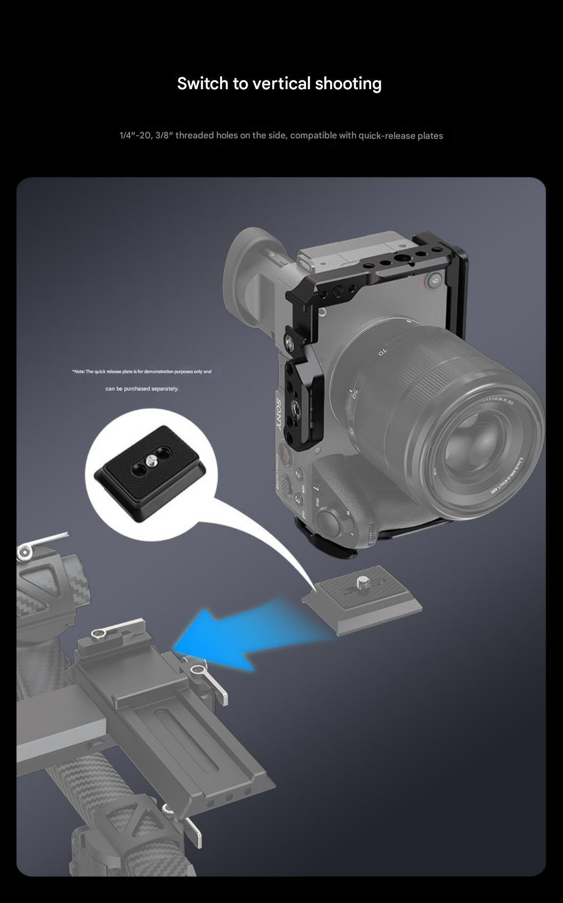 FX2 Camera Cage Compatible for Sony FX2 Digital Cinema Camera Accessory with NATO Slider Buit-in Arca Bottom Plate Two Point Locking Cold Shoe Multiple 1/4" 3/8" Threaded Holes for Quick Switch