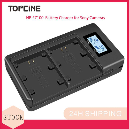 Topcine Dual Slot NP-FZ100 Battery Charger, NPFZ100 Fast Charger Compatible for Sony Alpha A7 III A7RIII A7R IV, A9, A6600, Alpha 9, A7R3 A7S III FX3, FX30 A7S3 A7C A7S3 A7IV A9S A9R A1 A7RII Cameras camera battery charger TOPCINE