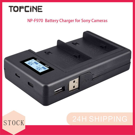 Topcine Dual Slot NP-F970 Battery Charger, NPF970 Fast Charger Compatible for Sony NP-F570 NP-F550 NP-F750 NP-F770 NP-F970 NP-F975 NP-F960 NP-F530 NP-F730 NP-F930 NP-F950 TR516 TR716 TR818 TR910 Etc. camera battery charger TOPCINE