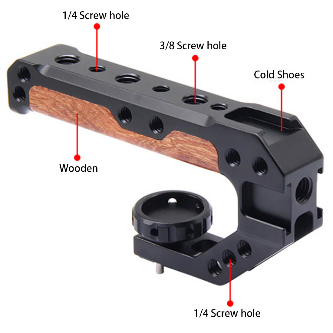 Topcine ARRI-Mount Wooden Top Handle With Cold Shoe Adapters to Mount DSLR Camera with Microphone/ LED Light/ Monitor Camera Cage handgrip TOPCINE
