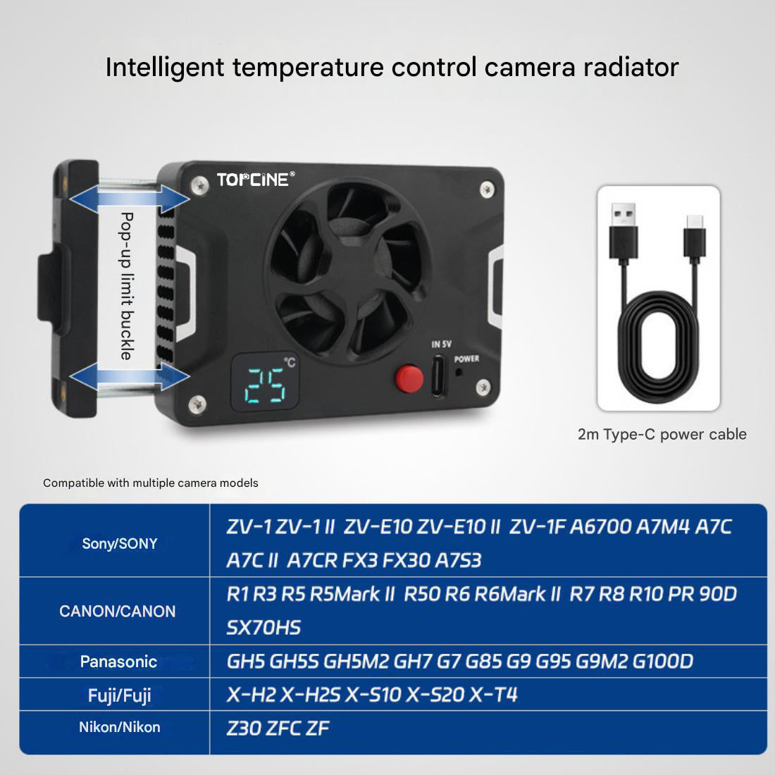 Universal Camera Cooling Fan for Sony A7M4/FX3 Canon R8 Fuji Nikon ZF Camera Live Broadcast Constant Temperature Semiconductor Cooling Fan