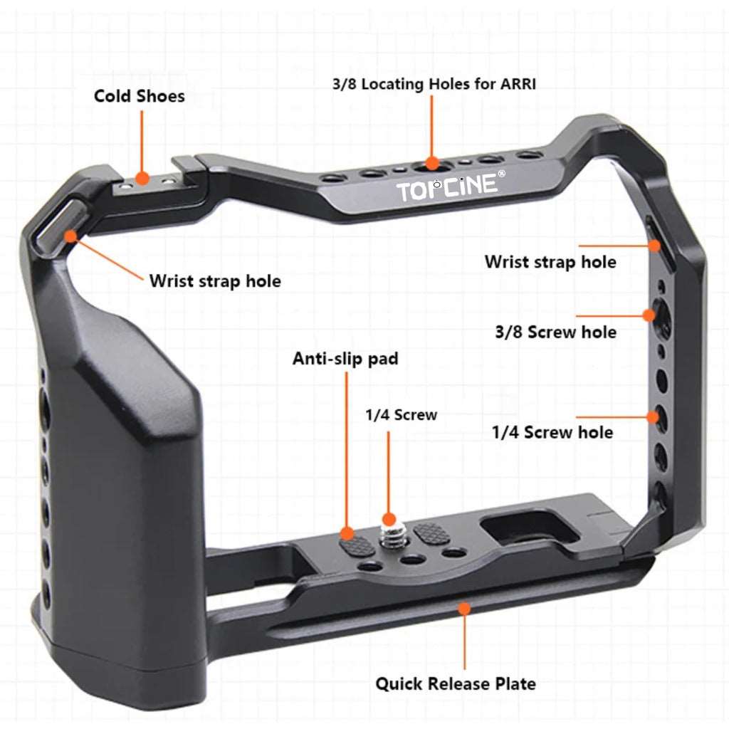 Topcine Camera Full Cage Compatible for Fujifilm X-T5 Camera, Aluminum Alloy Camera Rig for Fujifilm XT5. 3/8"-16 Locating Holes for ARRI, Included Cold Shoe TOPCINE