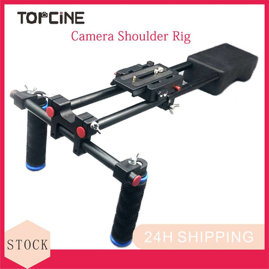 Topcine Camera Shoulder Rig,15mm Rod Rail Shoulder Rig Support System for DSLR Camera and Camcorder with Soft Rubber Shoulder Pad and Dual Hand Grips  TOPCINE