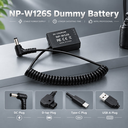 NP-W126S Dummy Battery for Fujifilm Cameras | USB-C, D-Tap, DC | Topcine camera dummy battery TOPCINE