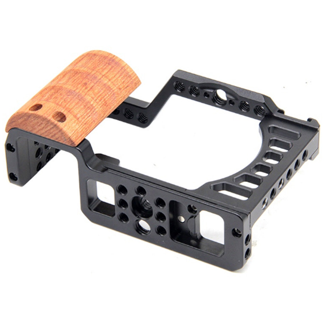 Topcine Camera Cage for Sony A7C, Vlogging Video Rig Stabilizer Accessories with Wooden Handle Grip, Cold Shoe, 1/4" Mounting Points and 3/8" Locating Hole TOPCINE