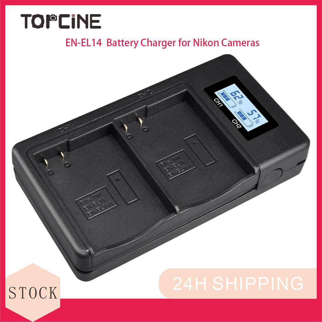 Topcine Dual Slot EN-EL14 Battery Charger, ENEL14 Fast Charger Compatible with Nikon D3100 D3200 D3300 D3400 D3500 D5100 D5200 D5300 D5500 D5600 DF Coolpix P7000 P7100 P7700 P7800 DSLR Cameras and more TOPCINE