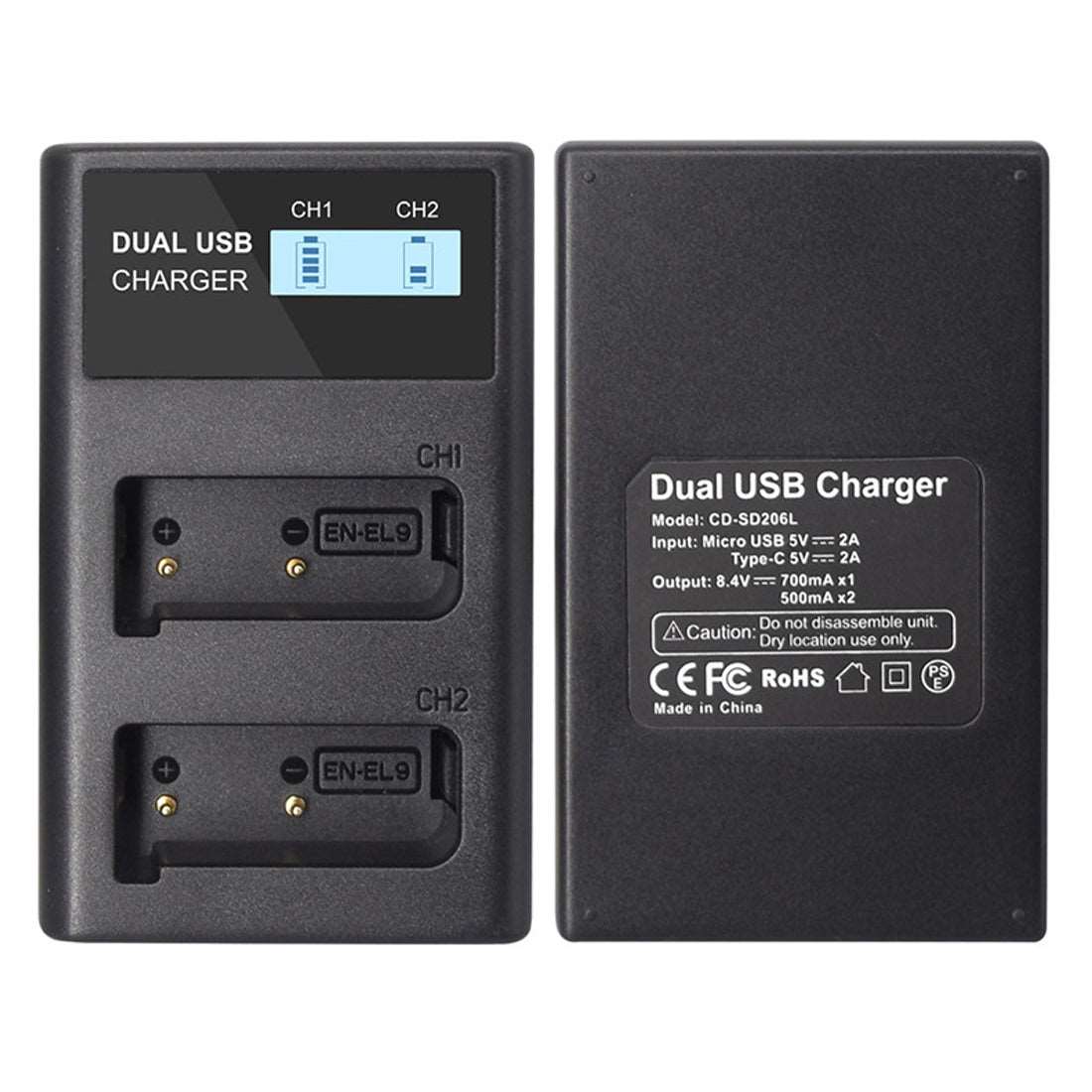 Topcine Dual Slot EN-EL9 Battery Charger, ENEL9 Fast Charger Compatible for Nikon EN-EL9, EN-EL9a, EN-EL9e Batteries and Nikon D40, D40x, D60, D5000, D3000 Digital SLR Cameras MH-23 Charger and More  TOPCINE