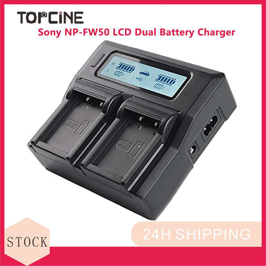 Topcine LCD Dual Channel SONY NP-FW50 Battery Charger for SONY NEX-7 NEX-6 NEX-5T NEX-5R NEX-5C NEX-5N A7R A7R2 A7M2 A5000 A5100 A6000 A6300 A6500 A7R A7R2 A7RM2 Cameras  TOPCINE
