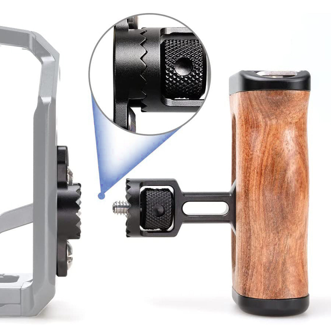 Topcine Universal Camera Cage Wooden Handle,360-Degree Rotative Side Wooden Grip Compatible with DSLR Camera Cage, Cover Microphone Fill light Side Grip Handle for DSLR TOPCINE