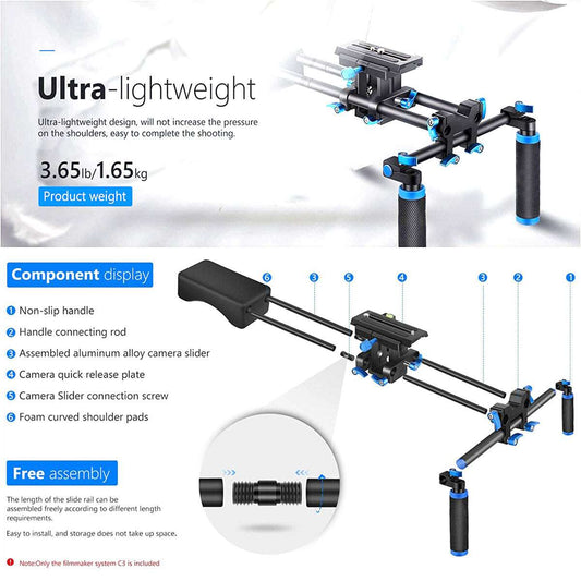 Topcine Camera Shoulder Rig Portable FilmMaker System, With Soft Rubber Shoulder Pad And Camera/Camcorder Mount Dual-hand Handgrip For DSLR Video Cameras DV Camcorder,Compatible with DSLR/Digital Camera/Video Camera And more camera shoulder rig set TOPCINE