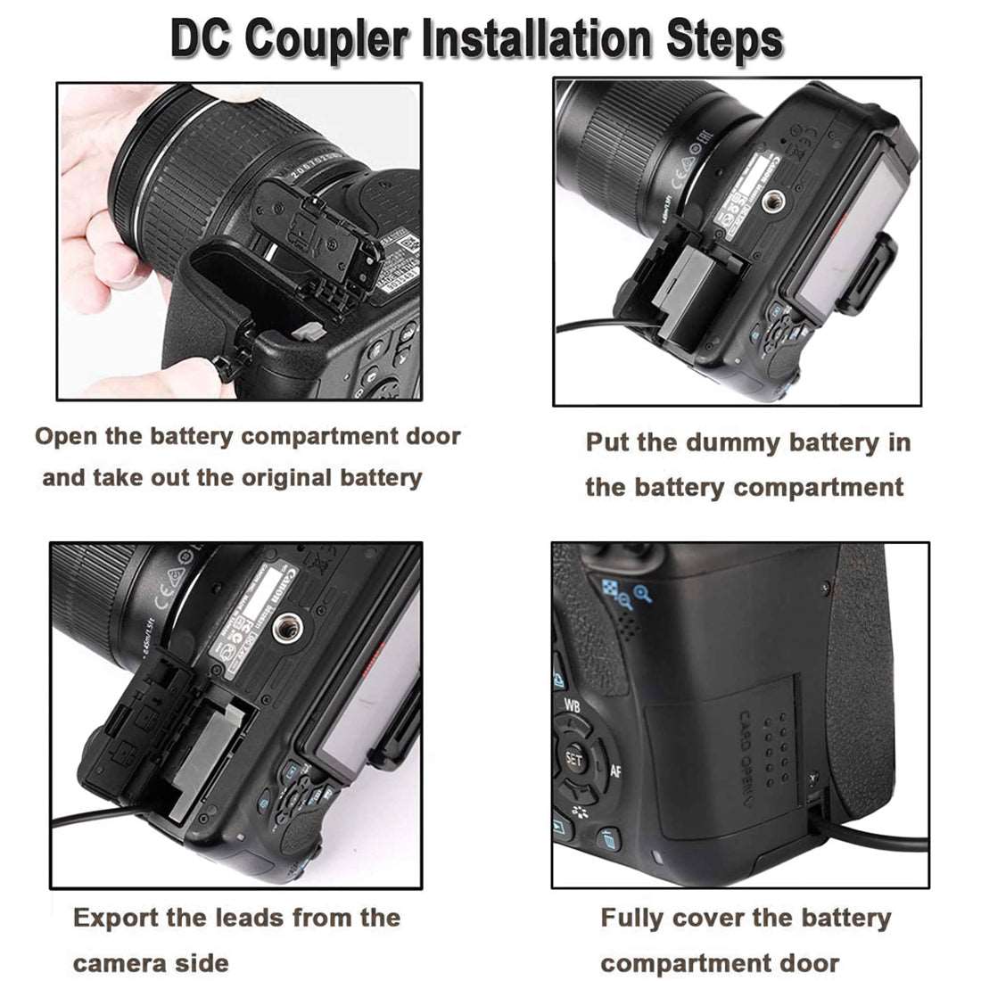 Topcine ACK-E10 AC Power Adapter LP-E10 Dummy Battery DR-E10 DC Coupler Kit for Canon Cameras EOS 1100D 1200D 1300D 1500D 3000D EOS Rebel T3 Rebel T5 Rebel T6 EOS Kiss X50 Kiss X70 TOPCINE