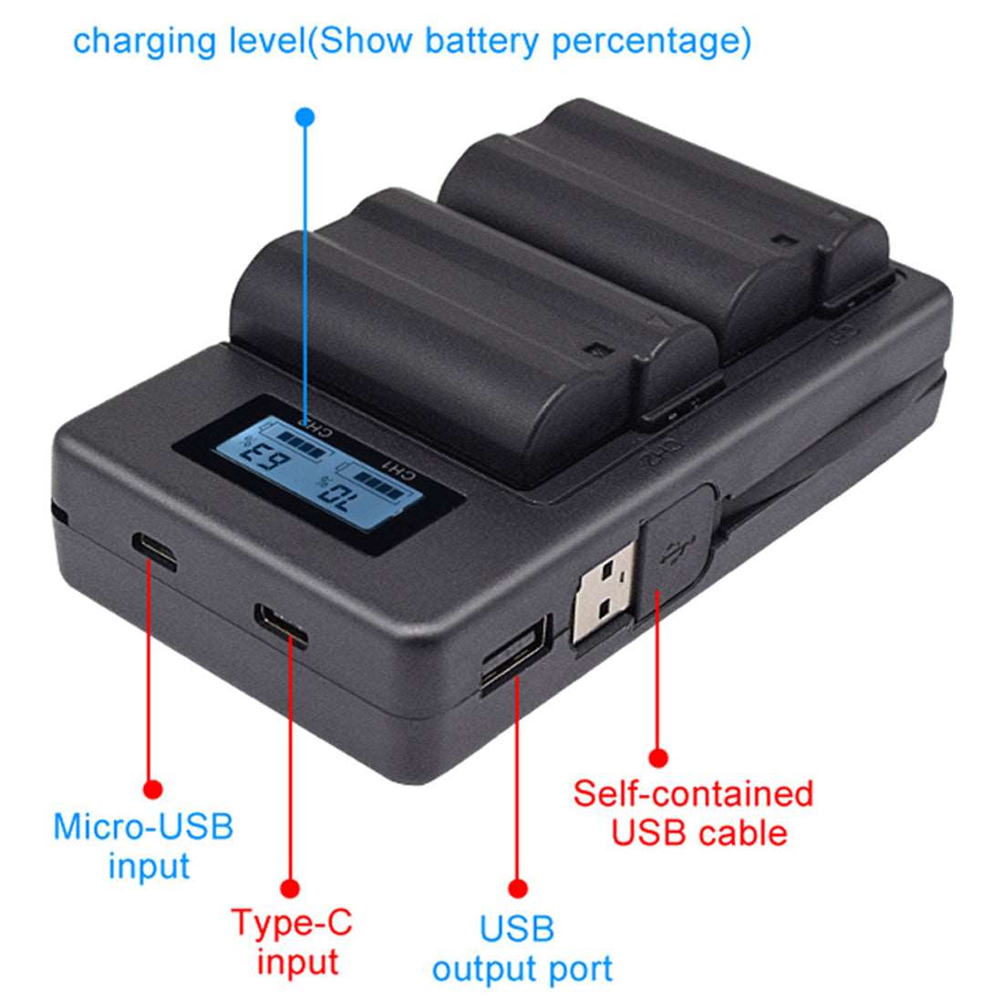 Topcine Dual Slot EN-EL15 Battery Charger, ENEL15 Fast Charger Compatible for Nikon D500, D600, D610, D750,D780, D800, D800e, D810, D810a, D850, D7000, D7100, D7200, D7500, 1 V1, Z6, Z6 II,Z7, Z7 II Cameras TOPCINE