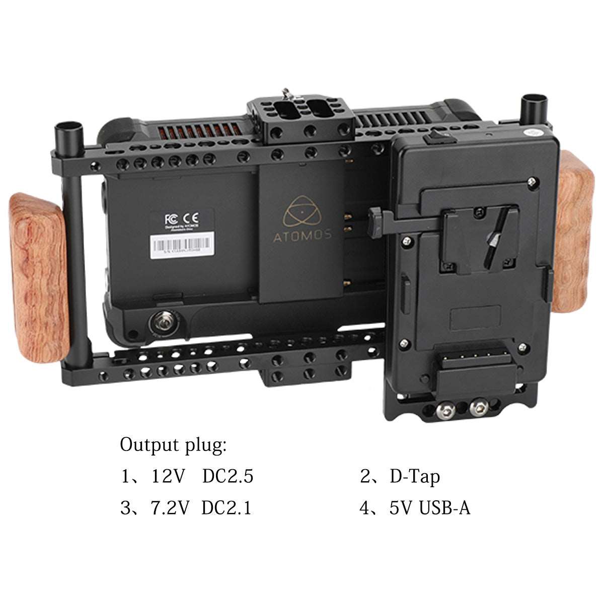 Topcine Director's Cage for Camera Monitors. Cage Fits to LCD 7" Monitors, Comfortable Handheld Shooting with wooden Dual Grip Handles,with Battery Mounting Option  TOPCINE