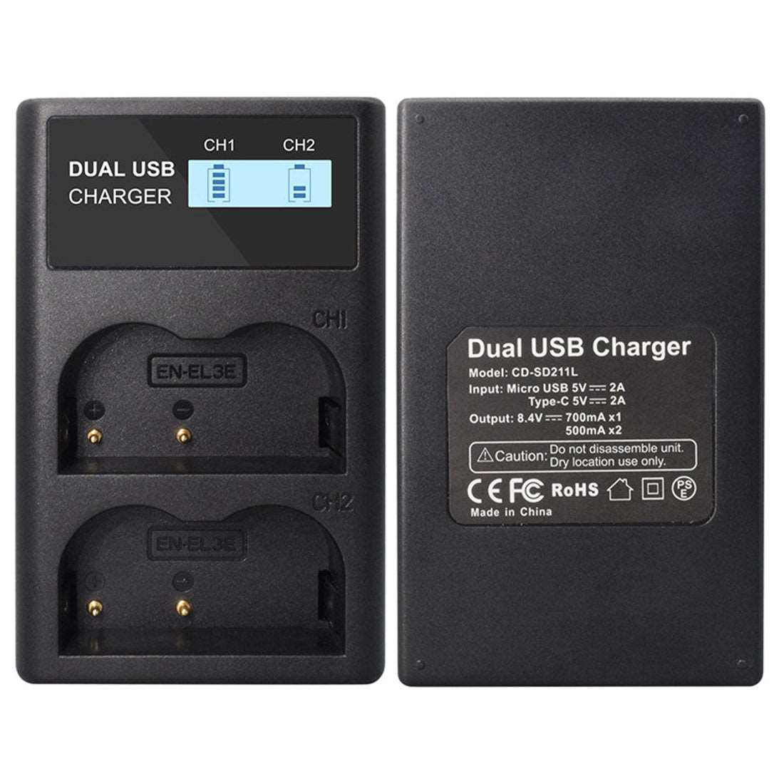 Topcine Dual Slot EN-EL3 Battery Charger, ENEL3 Fast Charger Compatible for Nikon EN EL3e, EL3, EL3a, D700, D300s, D300, D200, D100, D90, D80, D70s, D70, D50, MH-18, MH-18a, MH-19, MB-D200, MB-D10 & More TOPCINE