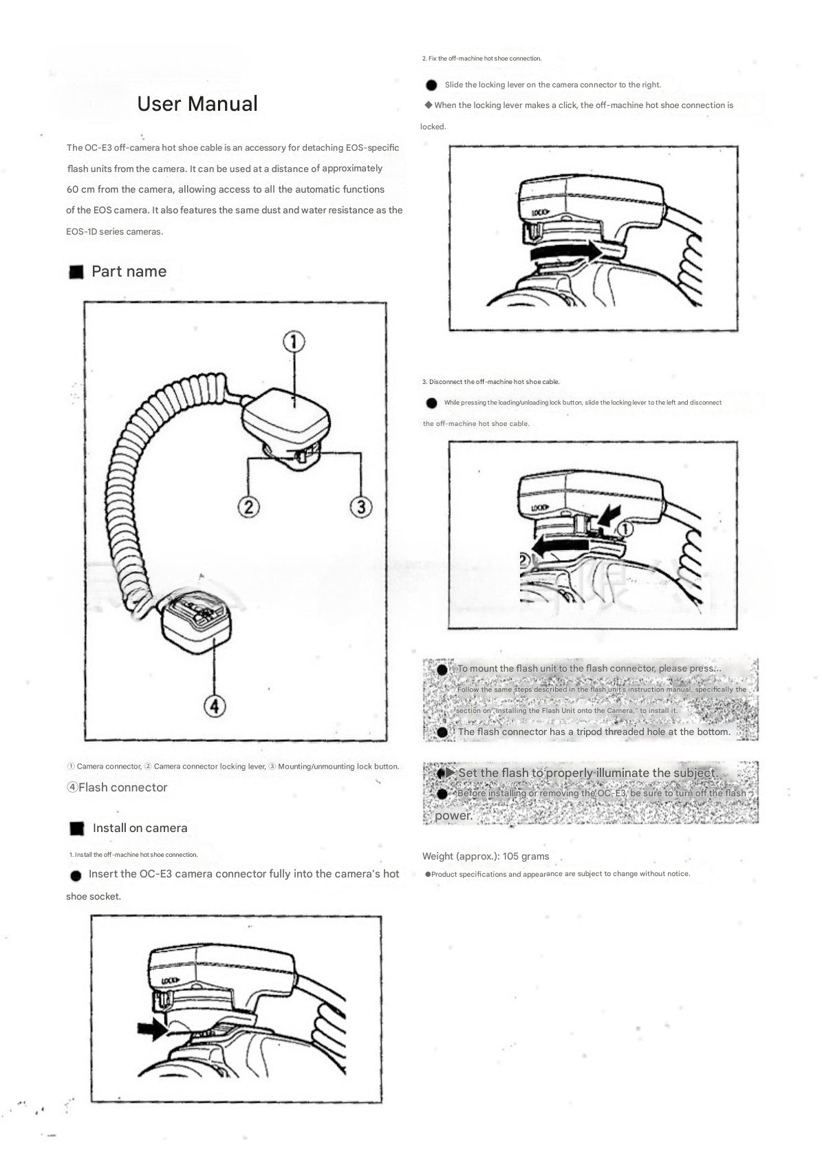 Flashes Triggering Cable Off Shoe Cable for Canon 580EXⅡ 580EX 430EX Shoe Mount Flash Cable