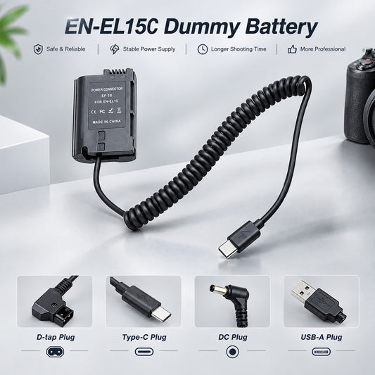 EN-EL15C Dummy Battery for Nikon Cameras | USB-C, D-Tap, DC camera dummy battery TOPCINE