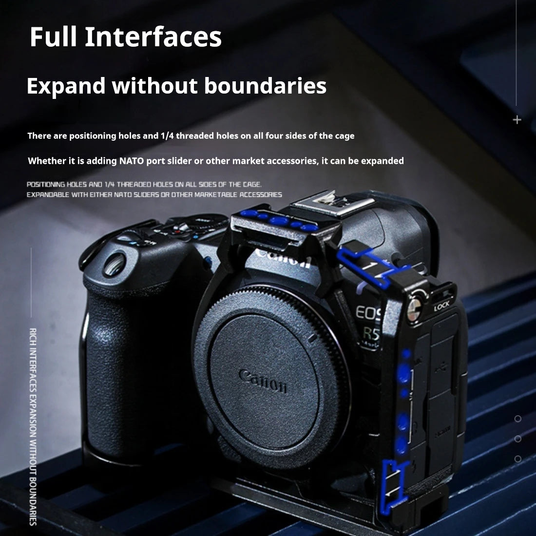 R5II Cage for Canon EOS R5 Mark II Camera Full Cage with Multiple Positioning Points 1/4" Holes Cold Shoe Mount Full Access R52