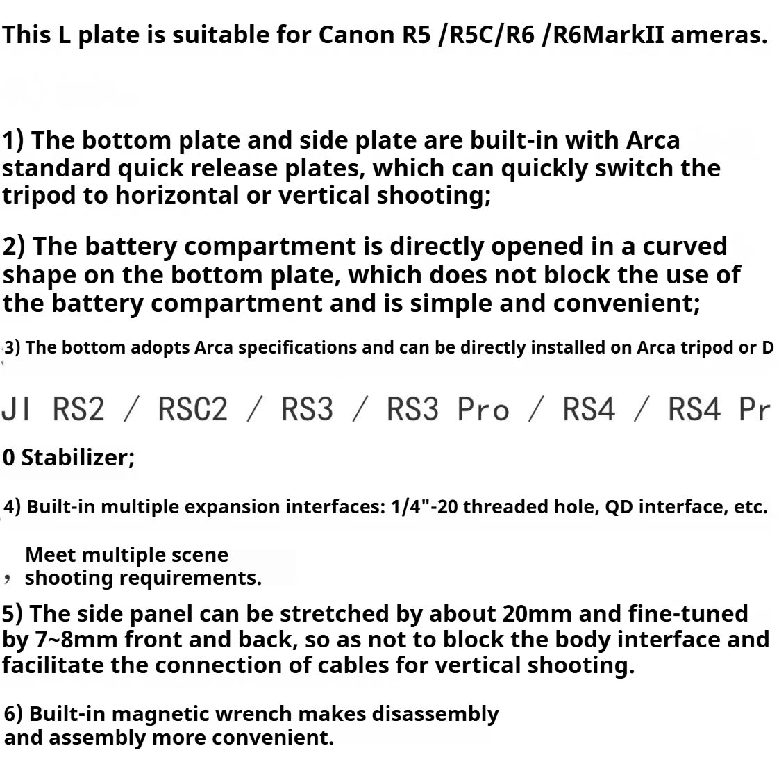 R62 L Plate for Canon EOS R5 R5C R6 R6II L Bracket with Quick Release Arca Plate Vertical Horizontal Shooting Switch for DJI RS4
