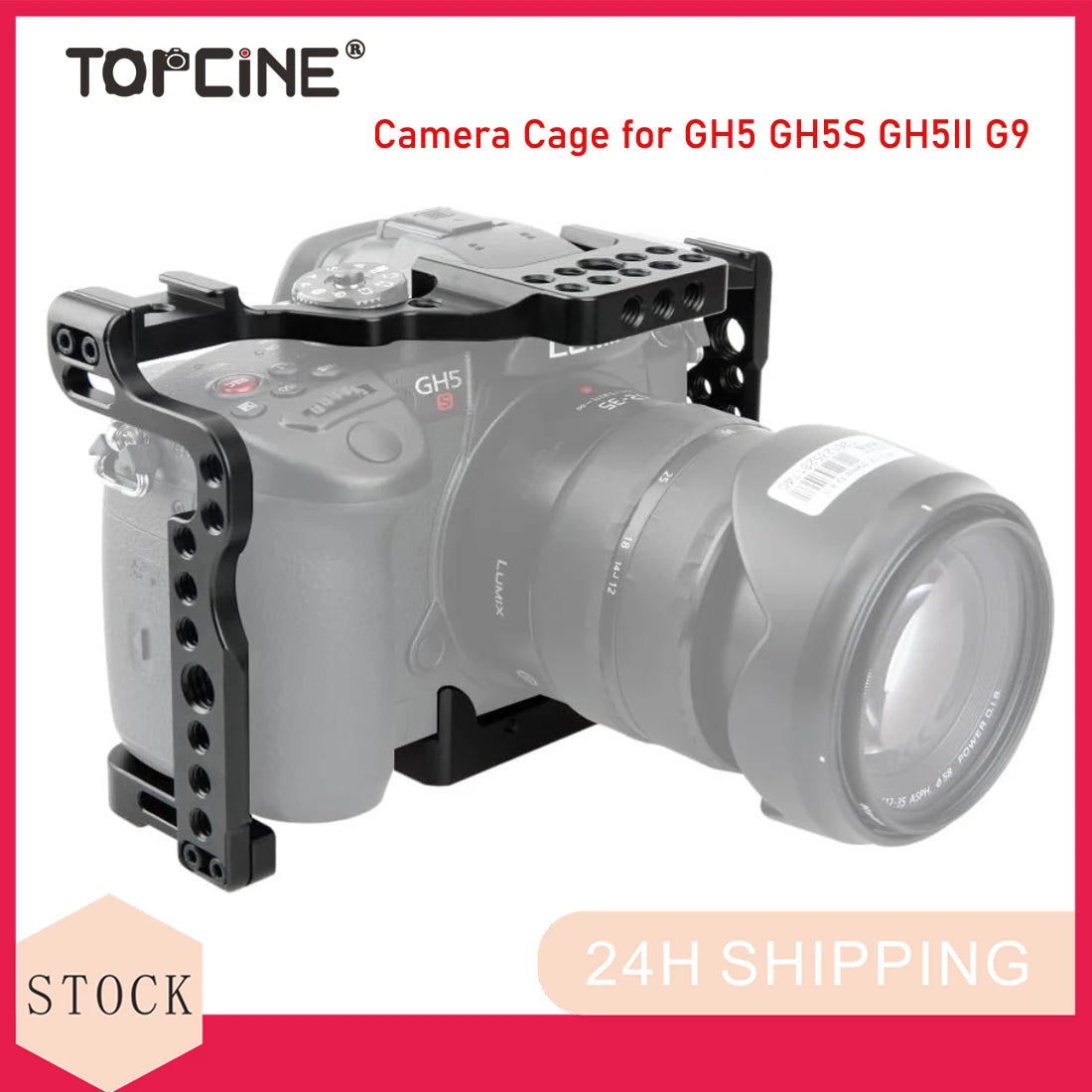 Topcine Camera Cage for Panasonic Lumix G9/GH5II/GH5/GH5S with NATO Rail Cold Shoe Mount Multiple 1/4 Threded Holes