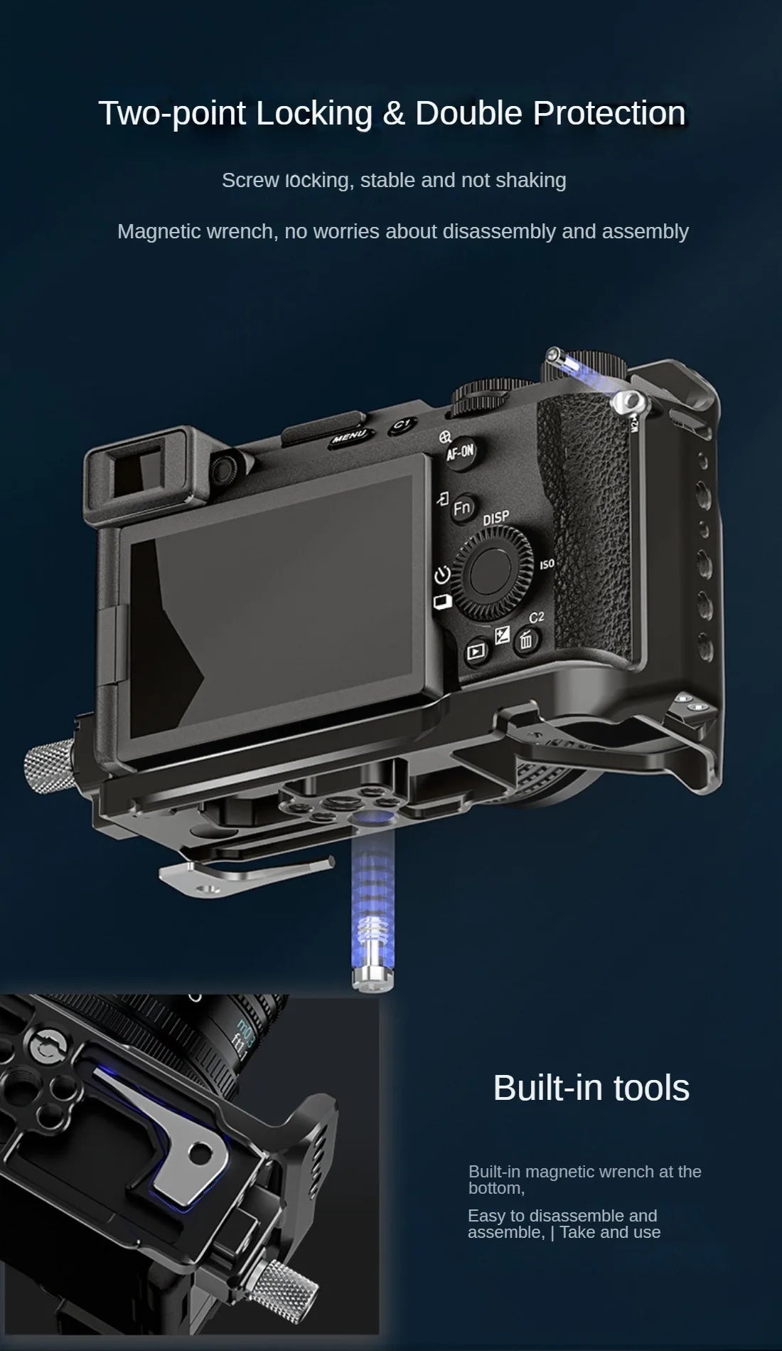 Topcine A7C2 Cage for Sony Alpha A7CR Camera,Buit-in Quick Release Plate Arca-Swiss,Cold Shoe Mount Accessories Extensions Frame