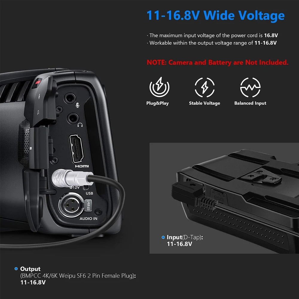 Topcine DTap to BMPCC 4K 6K Pro Coiled Power Cable Suitable for Blackmagic Pocket Cinema Camera and Gold Mount V Battery