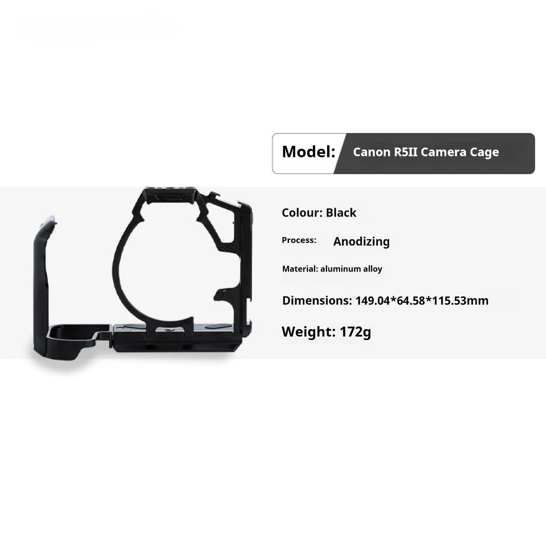 R5II Cage for Canon EOS R5 Mark II Camera Full Cage with Multiple Positioning Points 1/4" Holes Cold Shoe Mount Full Access R52