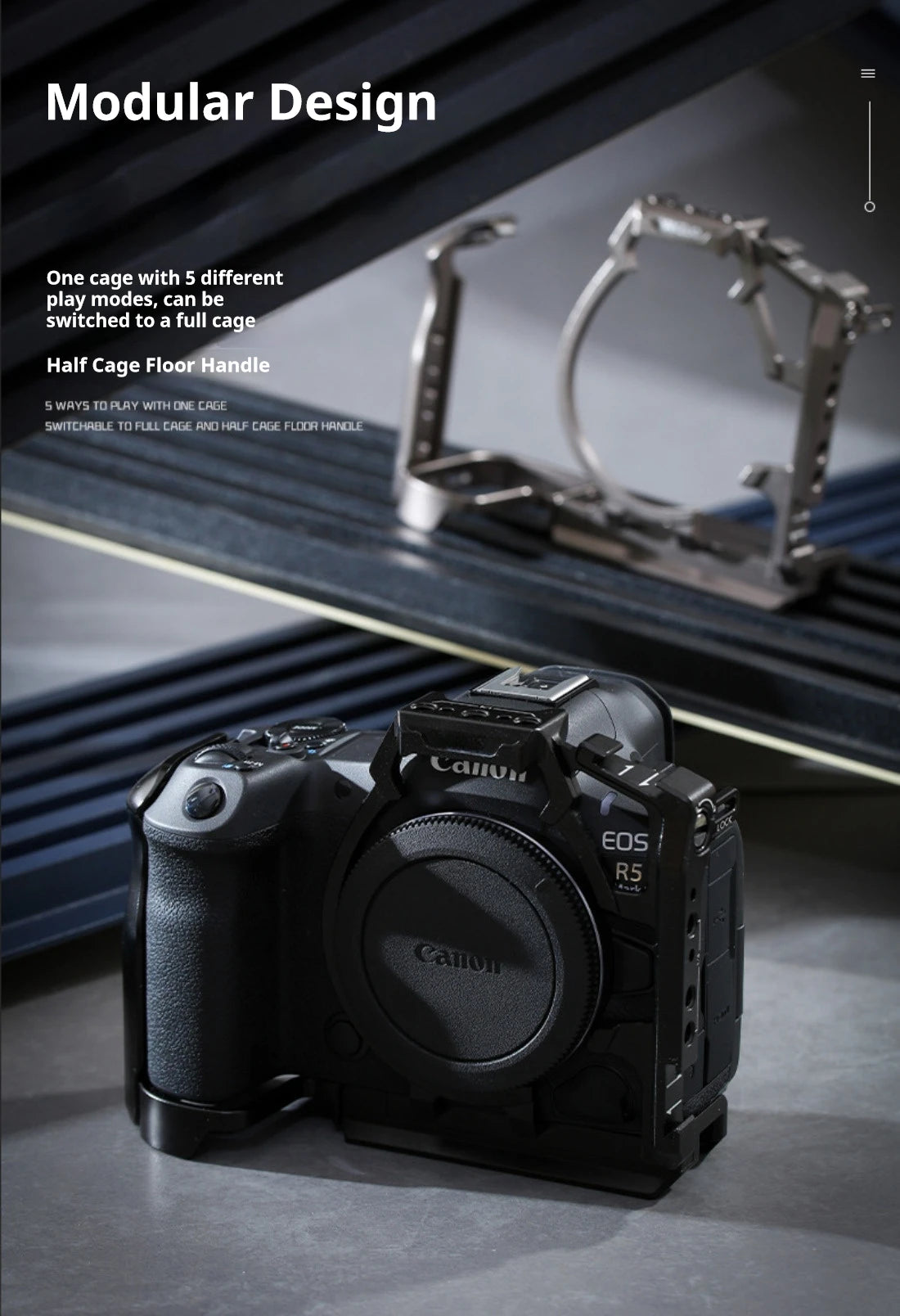 R5II Cage for Canon EOS R5 Mark II Camera Full Cage with Multiple Positioning Points 1/4" Holes Cold Shoe Mount Full Access R52