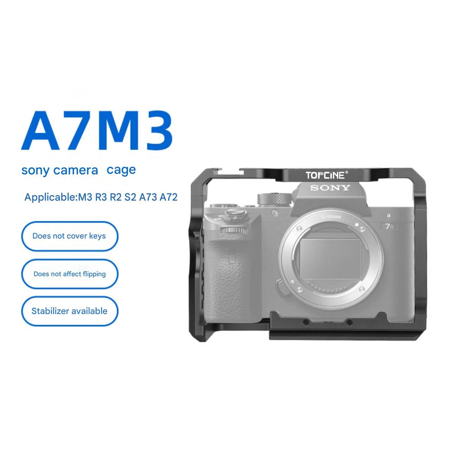 A7S2 Cage for Sony Alpha A7II A7III A7RII A7RIII A7SII Camera with Cold Shoe Arca BasePlate Multiple Hole for Camera Accessories