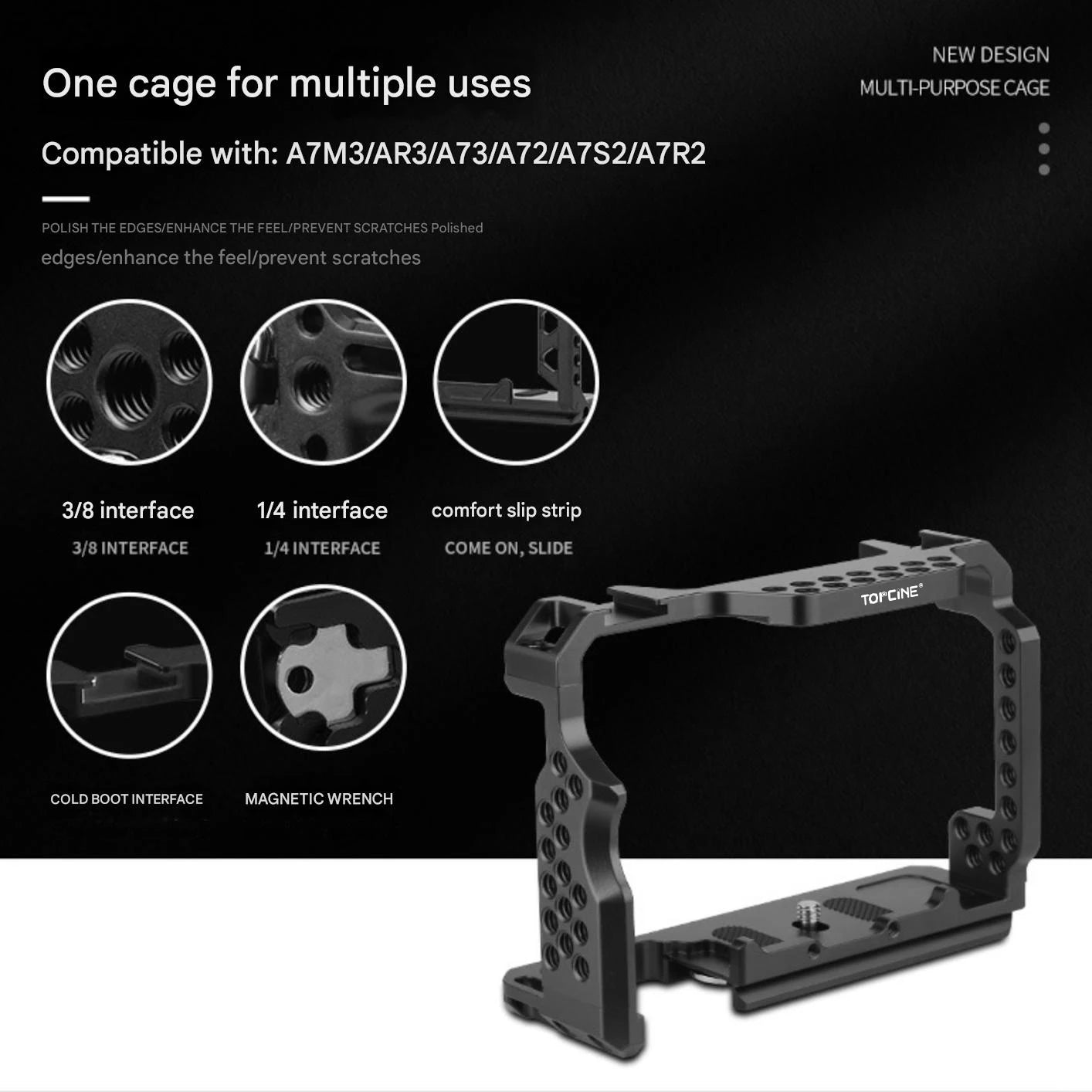 A7S2 Cage for Sony Alpha A7II A7III A7RII A7RIII A7SII Camera with Cold Shoe Arca BasePlate Multiple Hole for Camera Accessories
