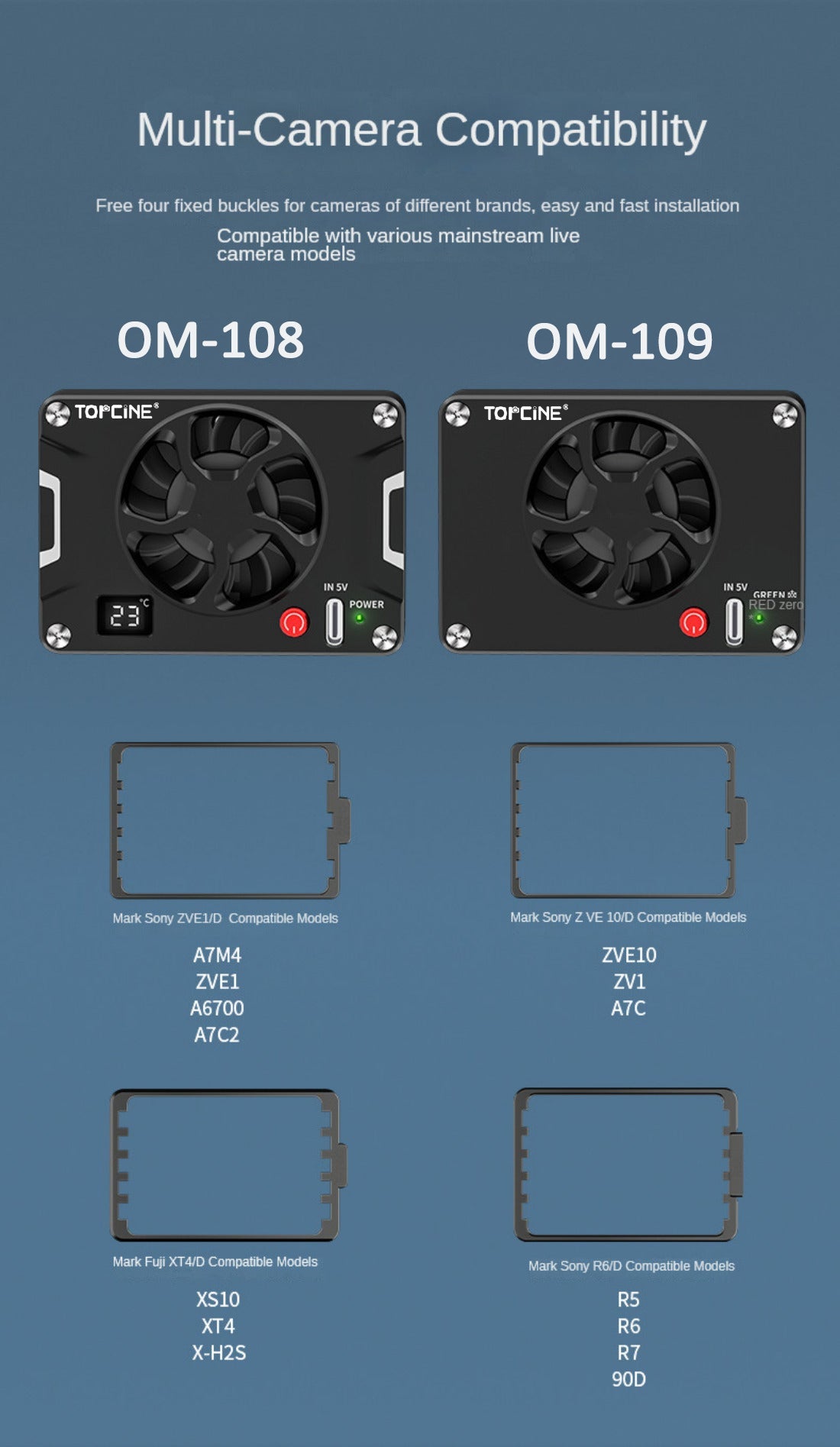 Topcine New Version camera cooling fan for Sony A7IV ZVE1 A6700 A7C2 AVE10 ZV1 A7C; Canon R5 R6 R7 90D; Fujifilm XT4 XS10 XH2S and more camera cooling fan TOPCINE