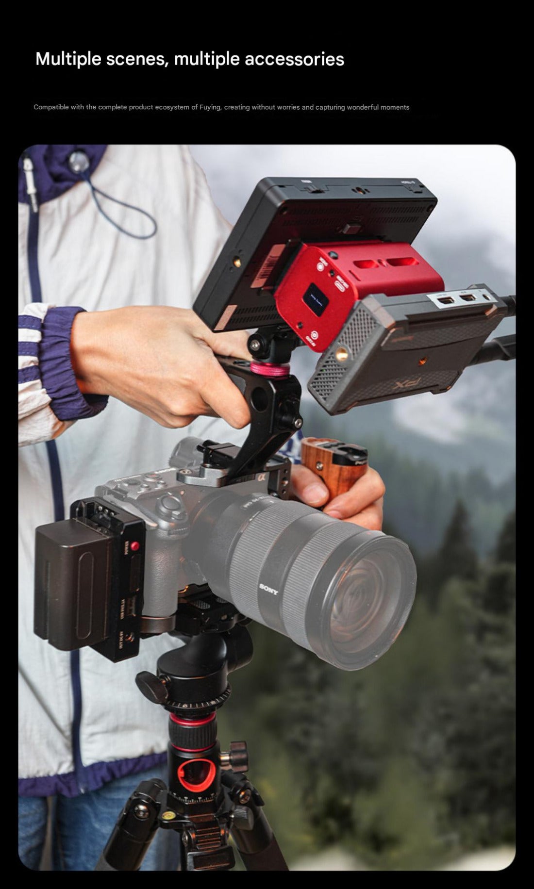 FX2 Camera Cage Compatible for Sony FX2 Digital Cinema Camera Accessory with NATO Slider Buit-in Arca Bottom Plate Two Point Locking Cold Shoe Multiple 1/4" 3/8" Threaded Holes for Quick Switch