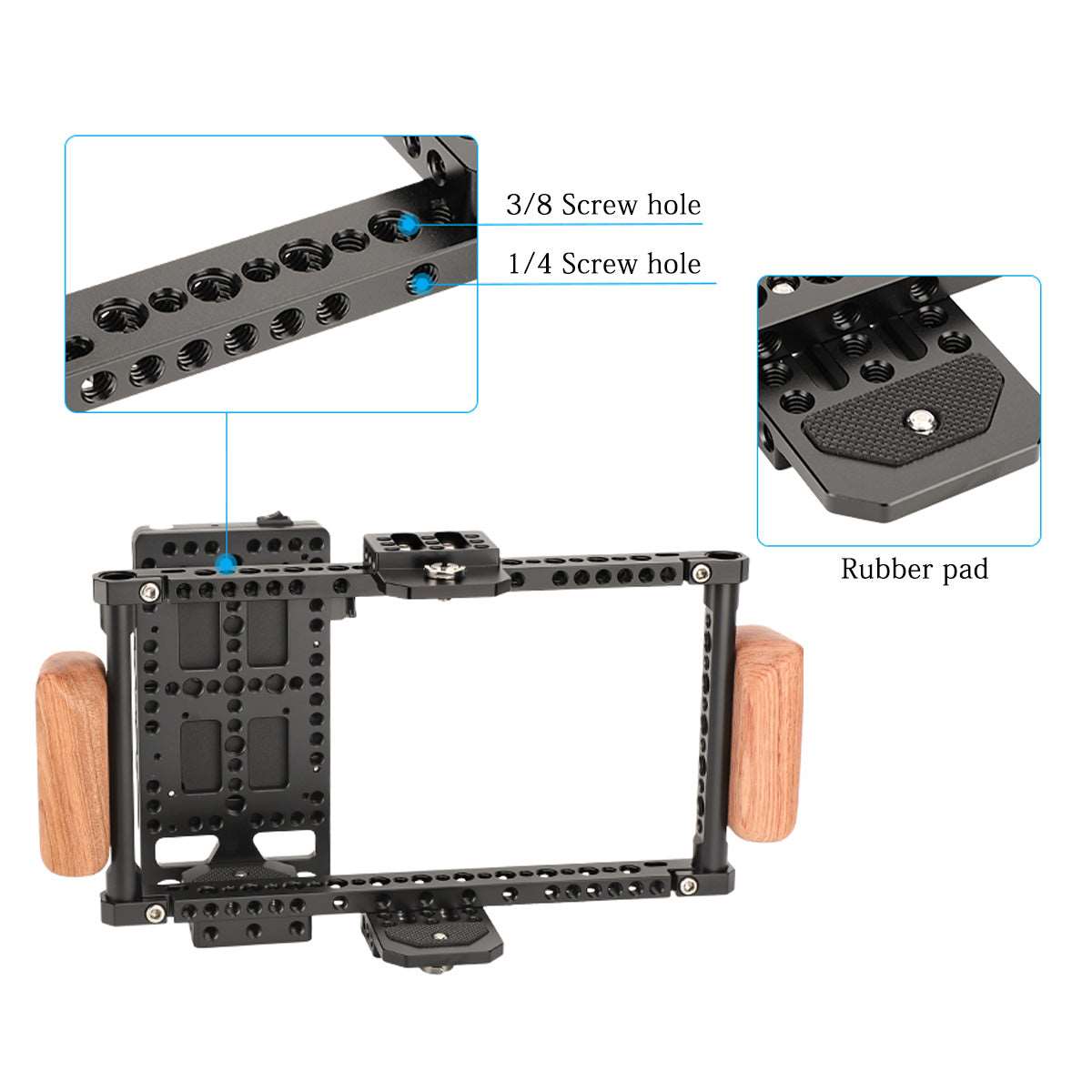 Topcine Director's Cage for Camera Monitors. Cage Fits to LCD 7" Monitors, Comfortable Handheld Shooting with wooden Dual Grip Handles,with Battery Mounting Option TOPCINE