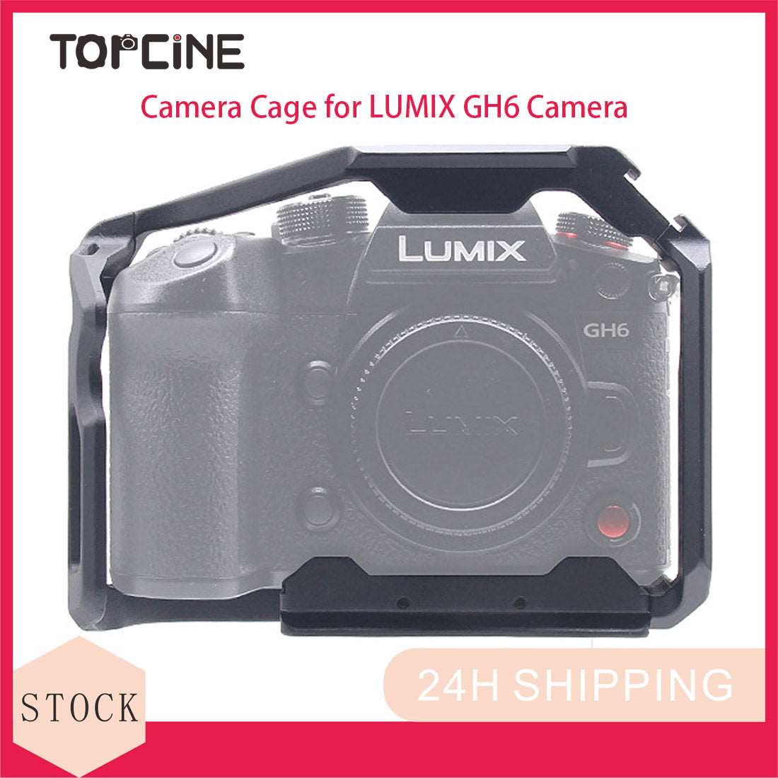 Topcine Aluminum Alloy GH6 Cage for Panasonic LUMIX GH6 Camera,with Cold Shoe Mount 1/4 & 3/8 Inch Screw Holes Full DSLR Camera Cage Rig TOPCINE