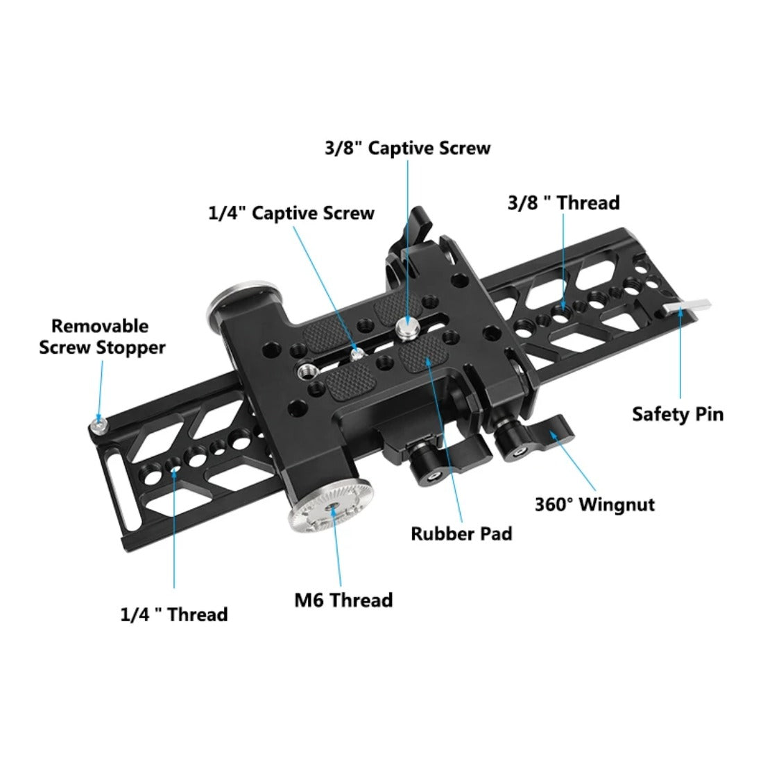 10" Dovetail Plate and QR Baseplate With Double 15mm Rod Adapter & ARRI Rosette Connections For DSLR Camera Tripod Head