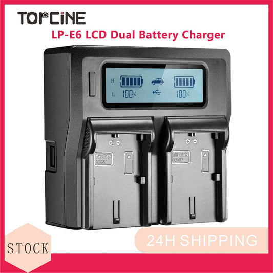 Topcine LCD Dual Channel LP-E6N LP-E6 Battery Charger for Canon EOS R5 5D Mark II III Ⅳ 90D 80D 70D 60D 7D 7DII 6D 6DII Cameras  TOPCINE