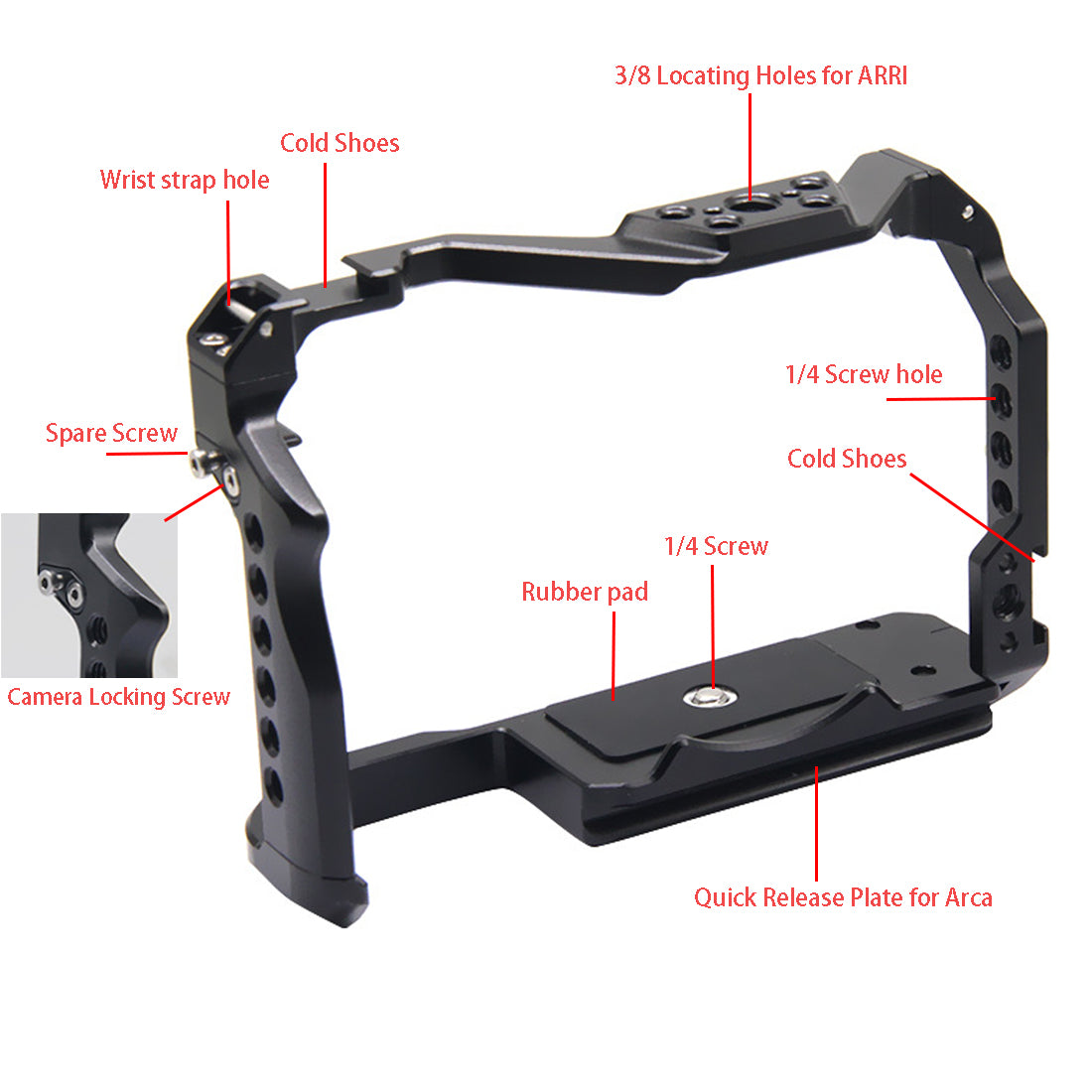 Topcine R8 Cage for Canon EOS R8 Camera,Aluminum Alloy DSLR Rig Stabilizer with Cold Shoe, 1/4"-20 Threaded Holes for Filmmaking, Vlogging,Video Shooting Camera Cages TOPCINE