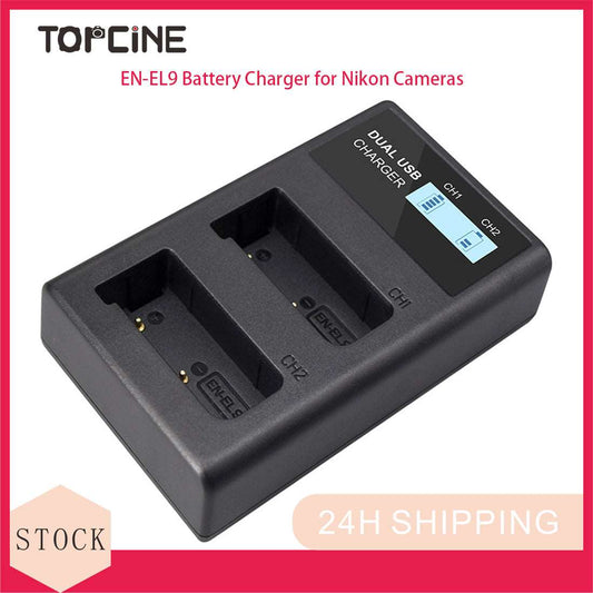Topcine Dual Slot EN-EL9 Battery Charger, ENEL9 Fast Charger Compatible for Nikon EN-EL9, EN-EL9a, EN-EL9e Batteries and Nikon D40, D40x, D60, D5000, D3000 Digital SLR Cameras MH-23 Charger and More  TOPCINE