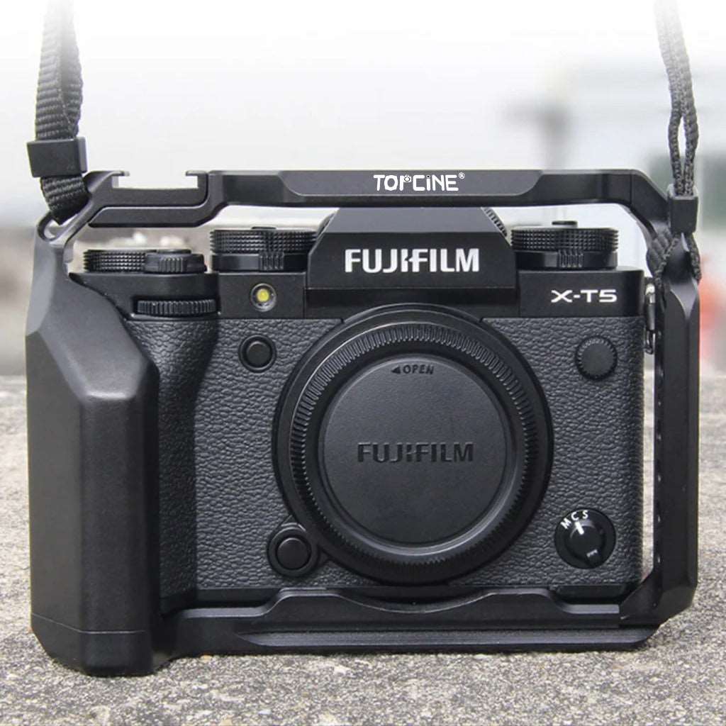 Topcine Camera Full Cage Compatible for Fujifilm X-T5 Camera, Aluminum Alloy Camera Rig for Fujifilm XT5. 3/8"-16 Locating Holes for ARRI, Included Cold Shoe TOPCINE