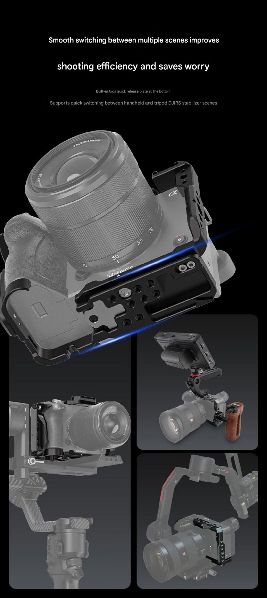 FX2 Camera Cage Compatible for Sony FX2 Digital Cinema Camera Accessory with NATO Slider Buit-in Arca Bottom Plate Two Point Locking Cold Shoe Multiple 1/4" 3/8" Threaded Holes for Quick Switch