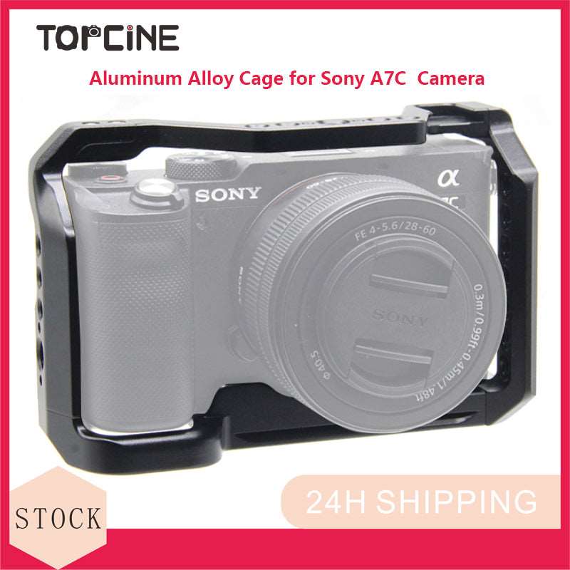 Topcine Camera Full Cage Compatible for Sony A7C Camera, Aluminum Alloy Sony A7C Camera Cage Rig with Cold Shoe Mount for Microphone and Light TOPCINE