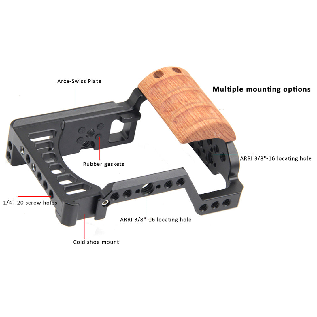Topcine Camera Cage for Sony A7C, Vlogging Video Rig Stabilizer Accessories with Wooden Handle Grip, Cold Shoe, 1/4" Mounting Points and 3/8" Locating Hole TOPCINE