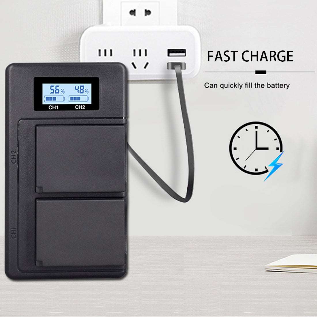 Topcine Dual Slot NP-W126 Battery Fast Charger,NPW126 Charger Compatible for Fujifilm HS30EXR, HS33EXR, HS35EXR, HS50EXR, X-A1, X-A2, X-A3, X-A5, X-A7, X-A10, X-E1, X-E2, X-E2S, X-E3, X-E4, X-H1, X-M1, X-Pro1, X-Pro2, X-Pro3, X-S10, X-T1, X-T2, X-T3, X-T1 TOPCINE