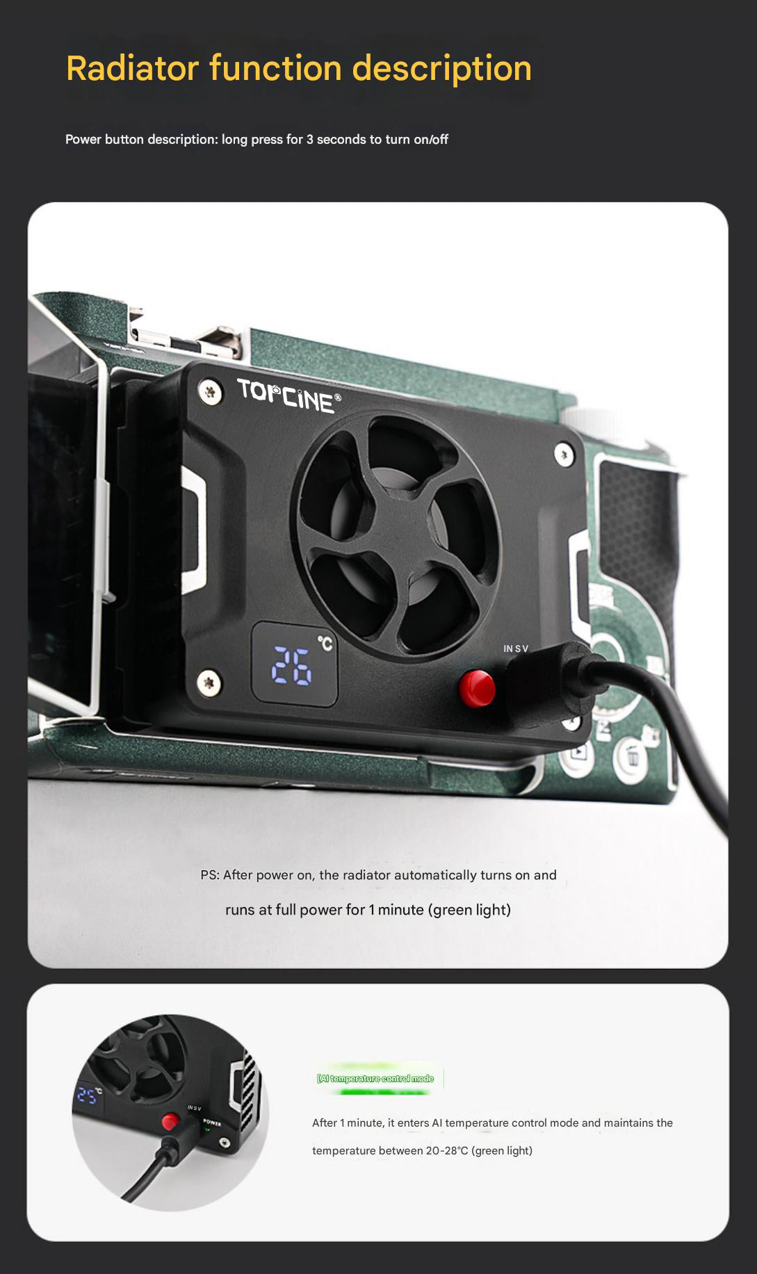 Universal Camera Cooling Fan for Sony A7M4/FX3 Canon R8 Fuji Nikon ZF Camera Live Broadcast Constant Temperature Semiconductor Cooling Fan