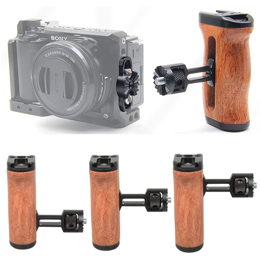 Topcine Universal Camera Cage Wooden Handle,360-Degree Rotative Side Wooden Grip Compatible with DSLR Camera Cage, Cover Microphone Fill light Side Grip Handle for DSLR TOPCINE