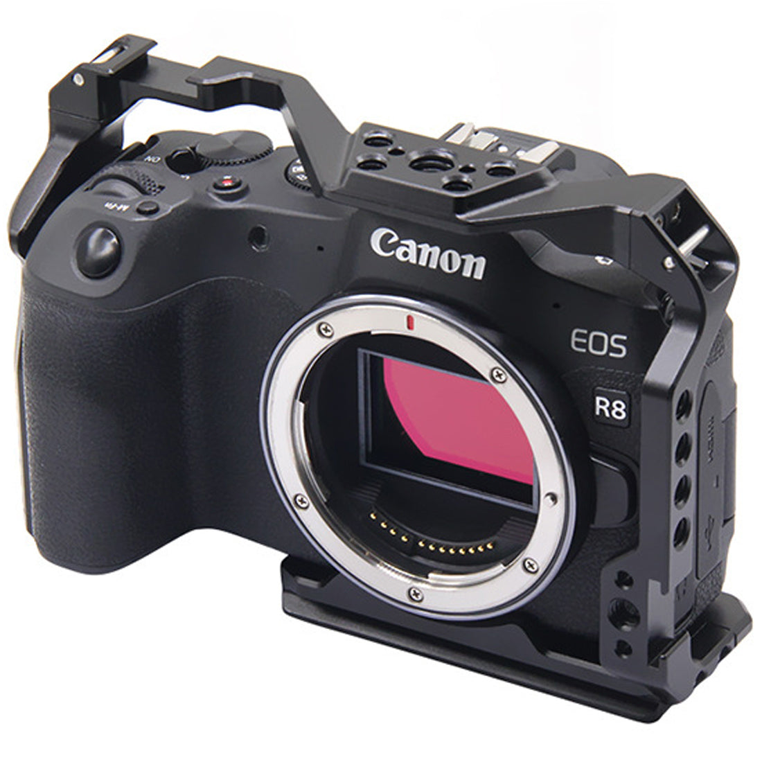 Topcine R8 Cage for Canon EOS R8 Camera,Aluminum Alloy DSLR Rig Stabilizer with Cold Shoe, 1/4"-20 Threaded Holes for Filmmaking, Vlogging,Video Shooting Camera Cages TOPCINE